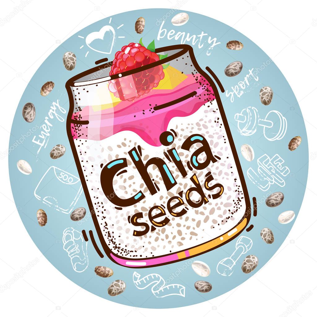 Chia seeds superfood dessert. Vector illustration