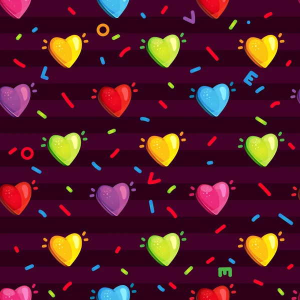 Seamless Festive Pattern Multi Colored Hearts Vector Illustration — Stock Vector