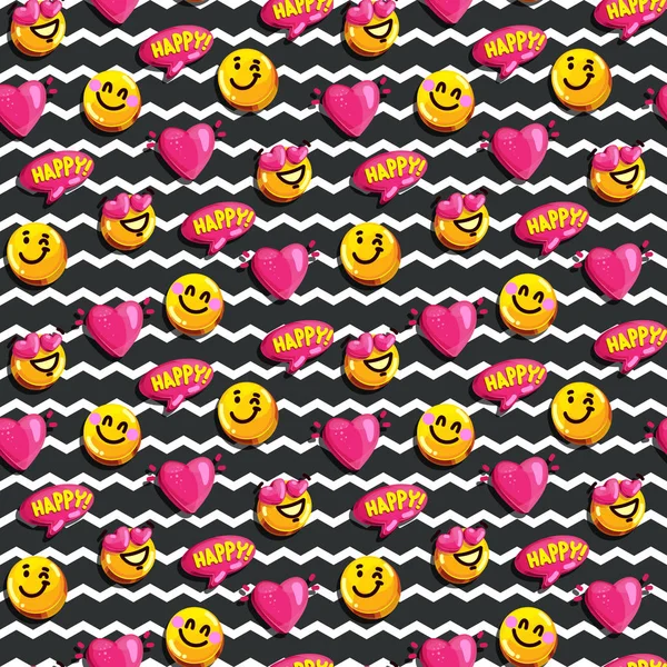 Patrón Sin Costuras Dibujos Animados Sonrisas Corazones Enamorados Emoji Fondo — Vector de stock