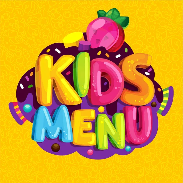 Kids Menu Cartoon Bubble Lettering Jelly Candy Strawberry Sweet Letters — Stock Vector