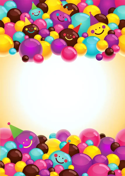 Vector Background Frame Children Party Multicolored Balls Smiles — Stock Vector