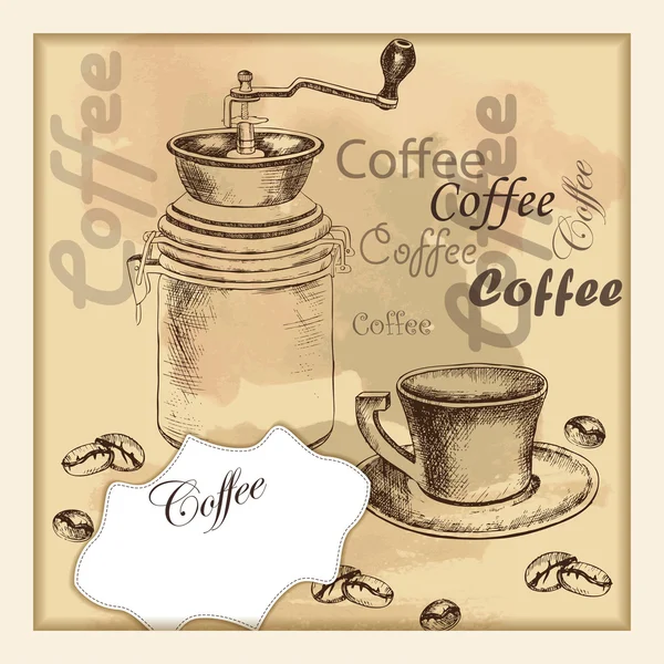 Handzeichnung Skizzenkaffee auf altem Hintergrund — Stockvektor
