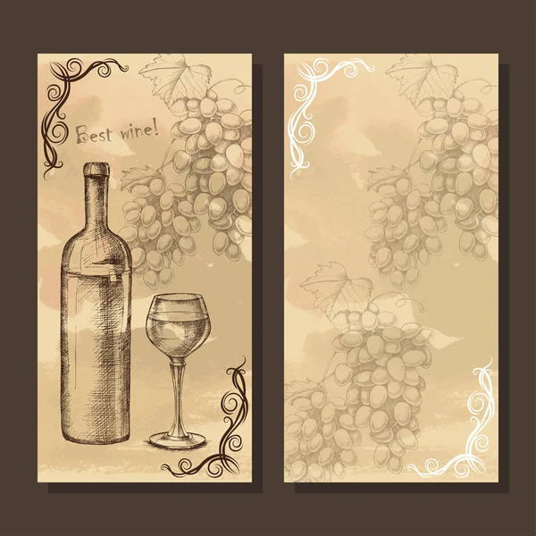 Carta, menù con uva da disegno, vino — Vettoriale Stock