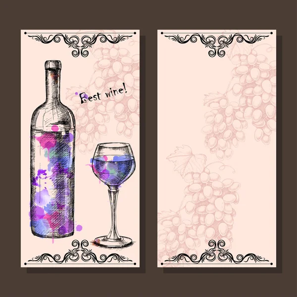 Карта с виноградом, вином в стиле ручной работы Лицензионные Стоковые Иллюстрации