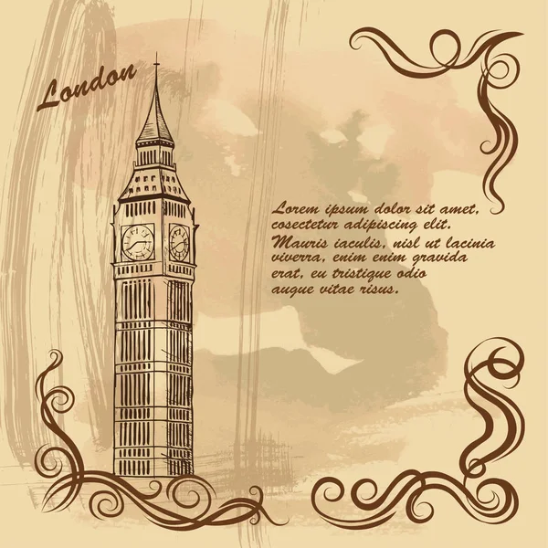 OLd card with London city sights, Big Ben Stock Illustration