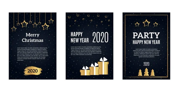 Feliz Natal Cartão Saudação Convite Partido Fundo Escuro Ilustração Vetorial —  Vetores de Stock