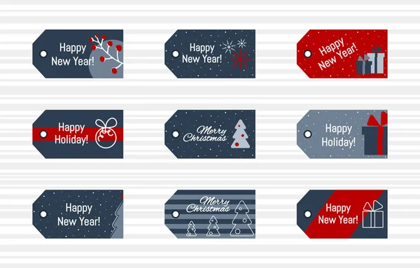 Set Etiquetas Vector Merry Christmas Año Nuevo Colección Etiquetas Regalo — Vector de stock