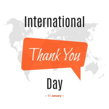 International Thank you day. Greeting card with orange bubble and lettering Thank you