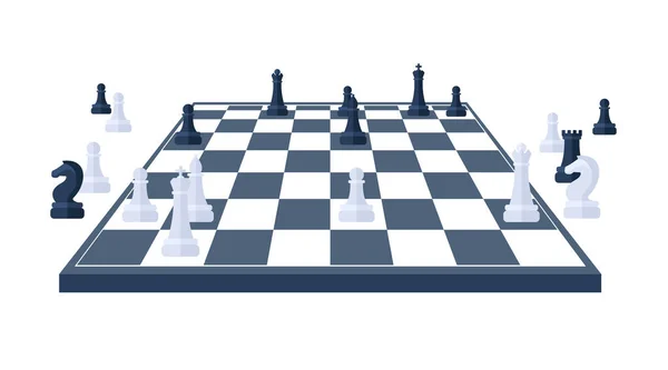 Zwart Witte Schaakstukken Het Schaakbord Schaakcombinatie Kruisillustratie — Stockvector