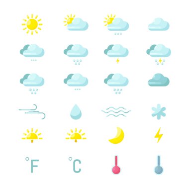 Web ya da mobil uygulama için hava simgeleri ayarlandı. Düz Çizim