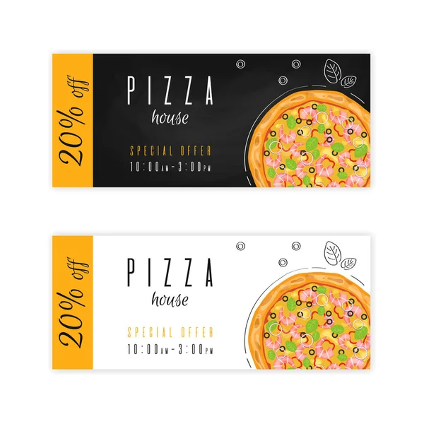 Pizza indirim kuponu. Pizza Flyer. Hediye Faturası Şablonu — Stok Vektör