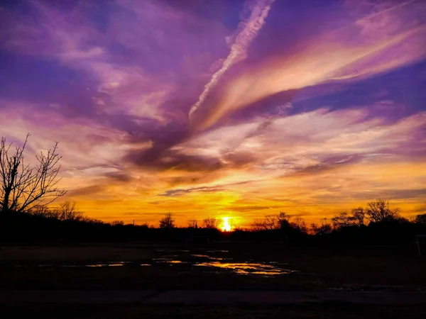 Renkli New Jersey Günbatımı Ormanın Üzerindeki Gökyüzü — Stok fotoğraf