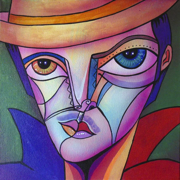 Cubism Portrait Man Acrylic Watercolor Painting — Stock Photo, Image