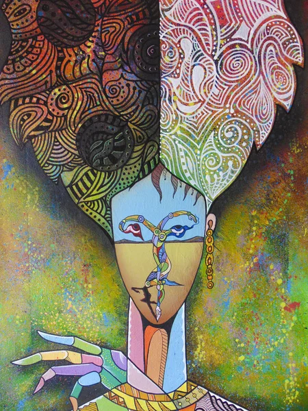 Kubismus Porträt Mädchen Acryl Aquarell Malerei — Stockfoto