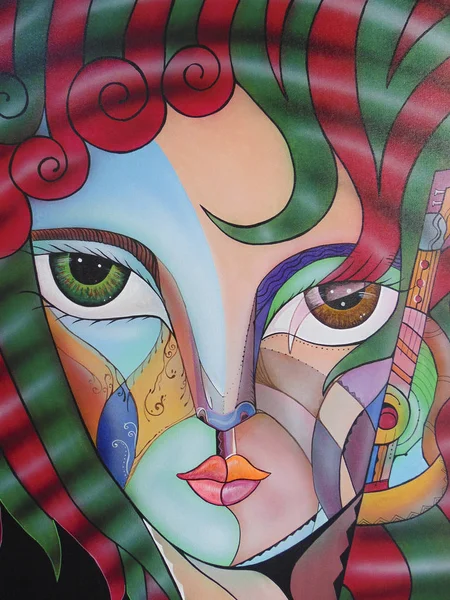 Cubism portrait girl acrylic watercolor painting