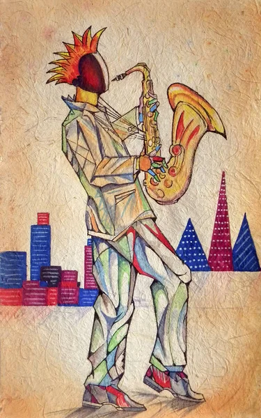 Portrét Saxofonistického Kubismu — Stock fotografie