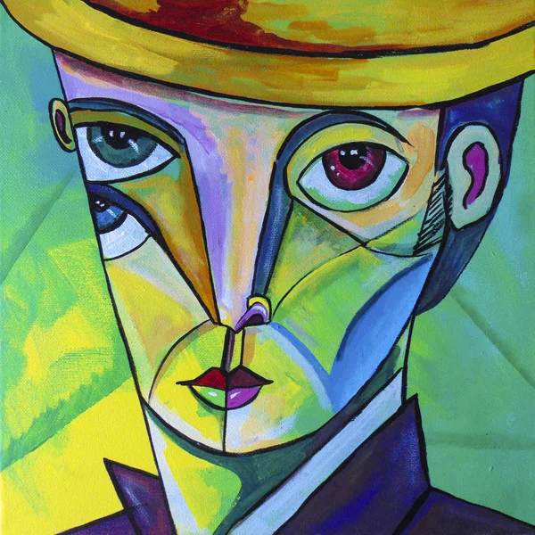 Man Wit Hat Cubismo Retrato — Fotografia de Stock
