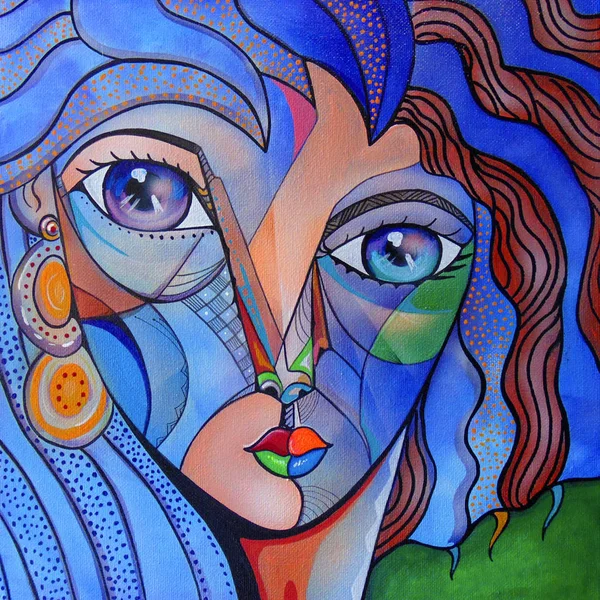 Woman Cubism face, Girl Portrait Fantasy Design