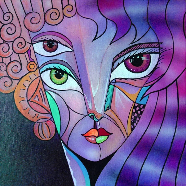 Frau Kubismus Gesicht Mädchenporträt Fantasie Design — Stockfoto