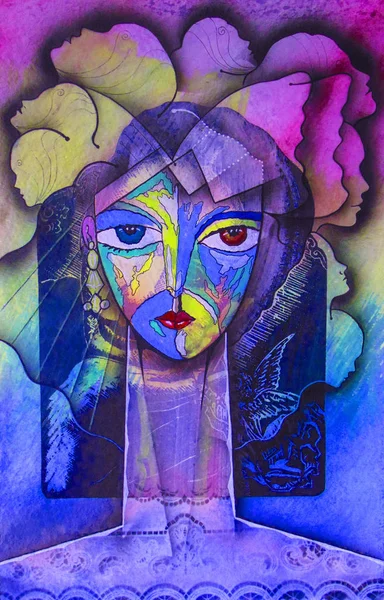 Woman Cubism face, Girl Portrait Face Design.