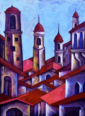 Kübist şehir manzarası modern soyut tasarım