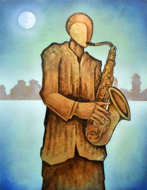 Kübist sürrealizm müzisyen figürü modern soyut tasarımı boyuyor