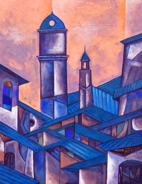 Cubist Cityscape Painting Modern Abstract Design — Stock Photo, Image