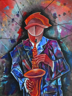 Kübist sürrealizm müzisyeni modern soyut tasarımı boyuyor
