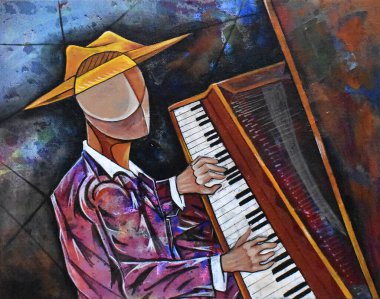 Kübist sürrealizm müzisyeni modern soyut tasarımı boyuyor