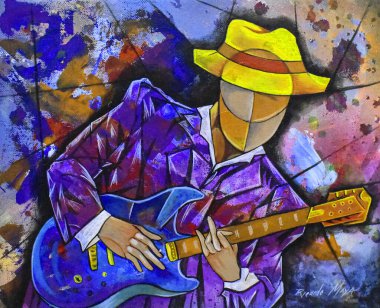 Kübist sürrealizm müzisyeni modern soyut tasarımı boyuyor