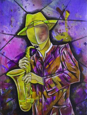 Kübist sürrealizm müzisyeni modern soyut tasarımı boyuyor