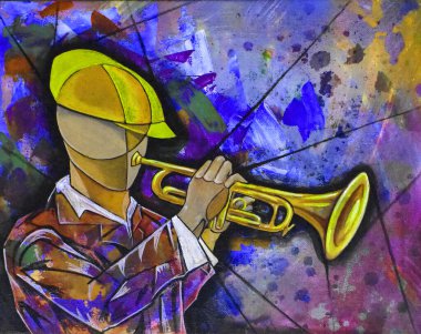 Kübist sürrealizm müzisyeni modern soyut tasarımı boyuyor