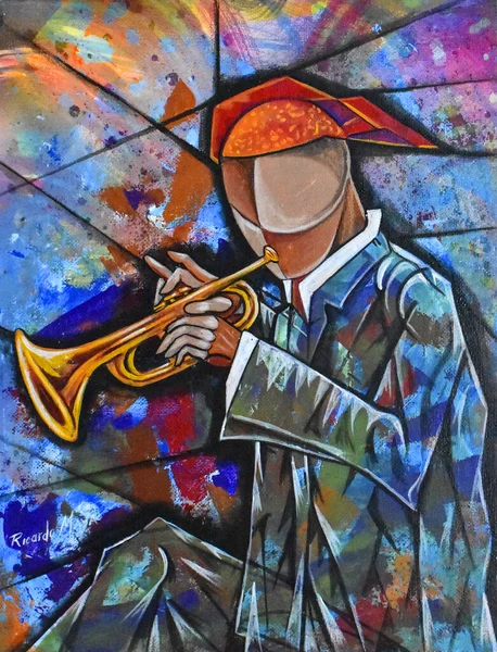 Cubist Surrealism Musician Painting Modern Abstract Design — Stock Photo, Image