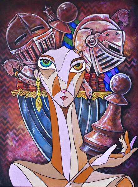 Cubist Girl Portrait Painting Modern Deco Design — Stock Photo, Image