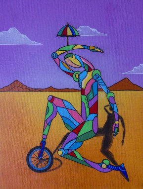 Palyaço sürrealizm kübizm resimli tasarım figürü