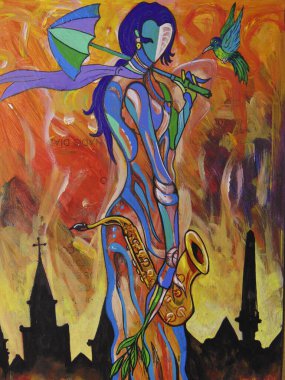 Kız portresi güzel, zarif bir kadın. Kübizm illüstrasyonu