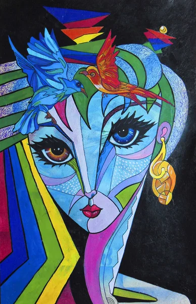 Potret Gadis Kubisme Lukisan Desain Deco Modern — Stok Foto