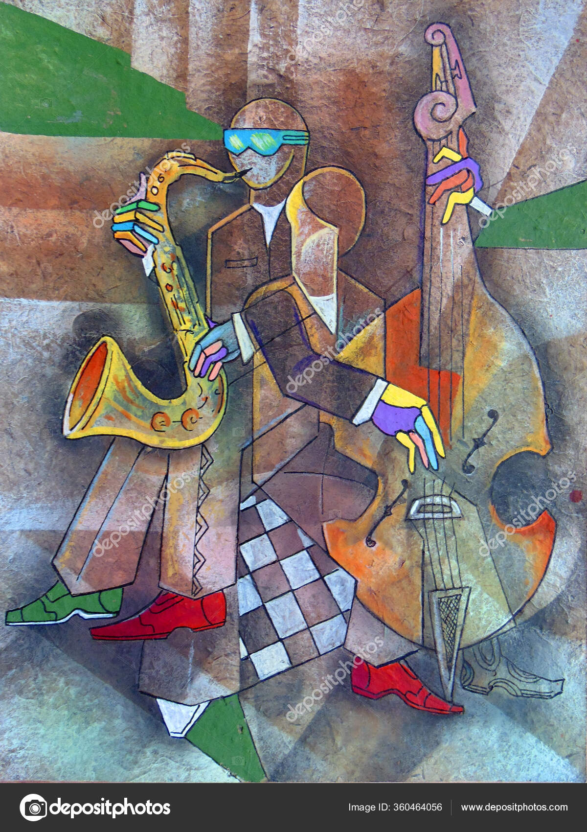 ミュージシャンキュビズムの肖像画 ピカソ風絵画— ストック