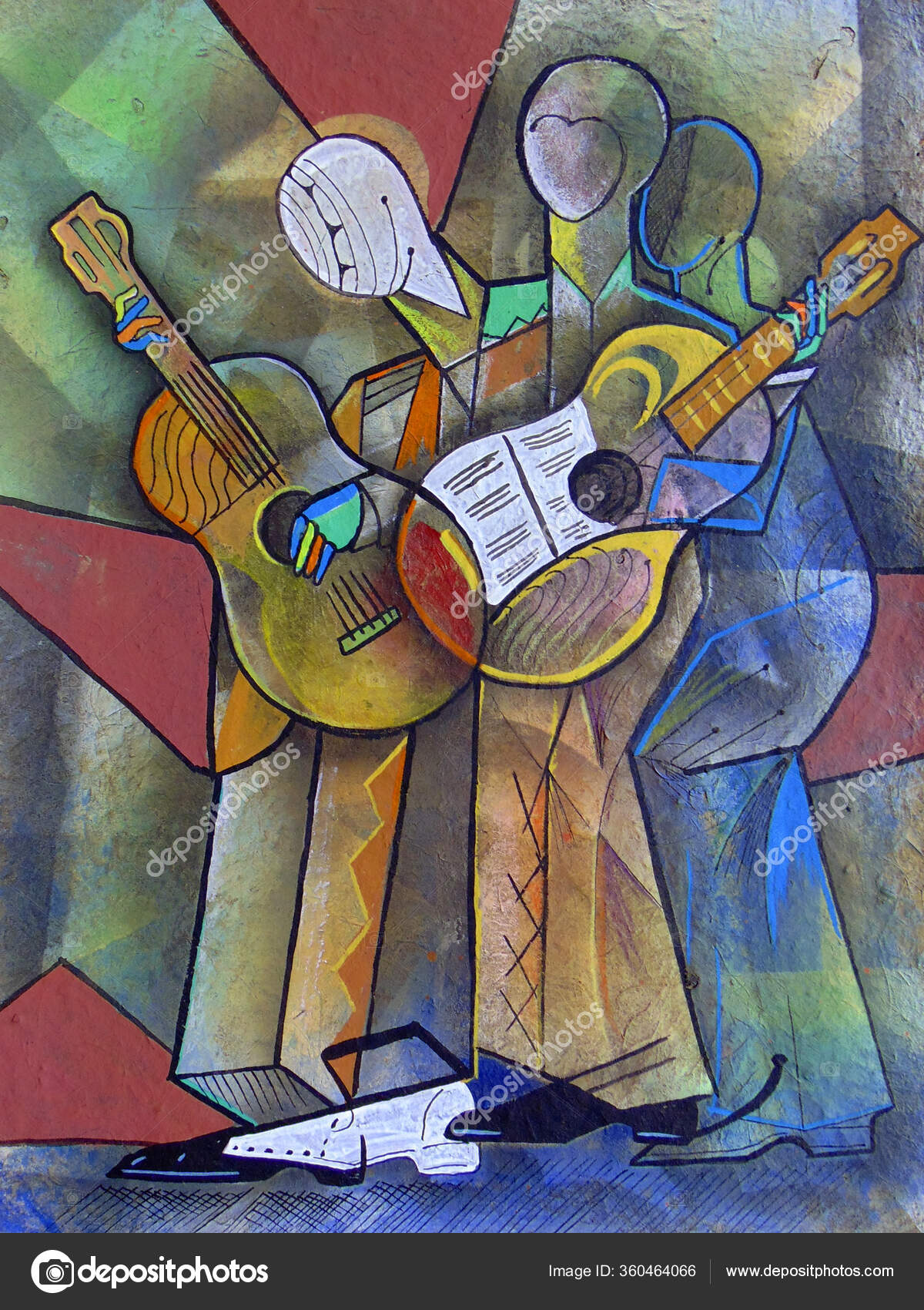 ミュージシャンキュビズムの肖像画 ピカソ風絵画— ストック