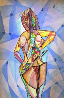 Müzisyenler, kadın keman portresi. Picasso Biçimi.                               