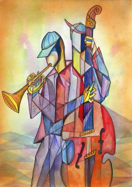   Müzisyenler Kübizm portresi. Picasso Biçimi.                             