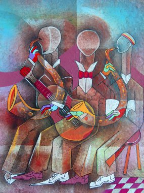 Müzisyenler Kübizm portresi. Picasso Biçimi.