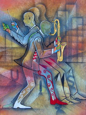Müzisyenler Kübizm portresi. Picasso Biçimi.