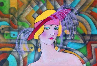 Bayan Art Deco Portresi. Eski usul