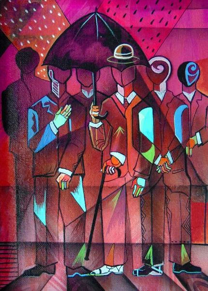 Hudebníci Kubistický Portrét Malba Stylu Picassa — Stock fotografie