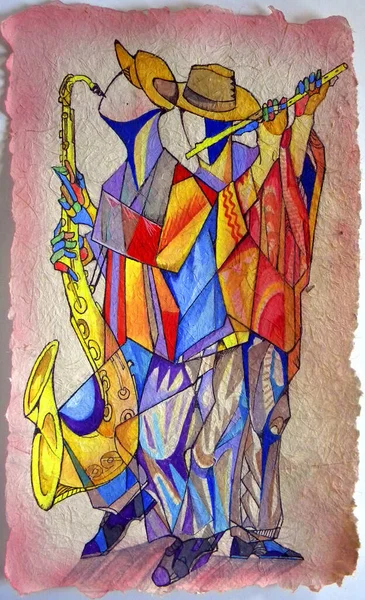 Musiciens Portrait Cubiste Picasso Style Peinture — Photo