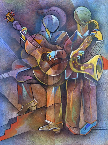 Musiciens Portrait Cubiste Picasso Style Peinture — Photo