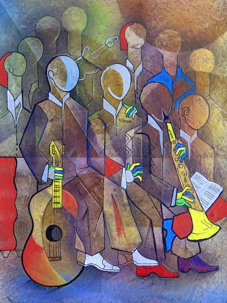 Muzikanten Kubisme Portret Picasso Stijl Schilderij — Stockfoto