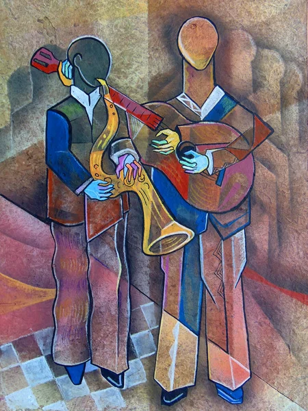 Musiciens Portrait Cubiste Picasso Style Peinture — Photo