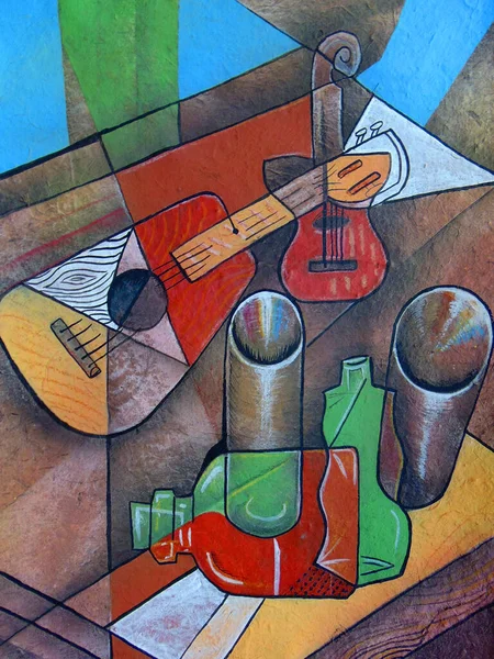 Cubismo Bodegón Pintura Arte Estilo Picasso —  Fotos de Stock